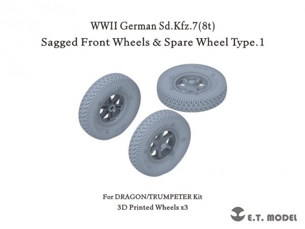 E.T. Model P35-132 WWII German Sd.Kfz.7(8t) Sagged Front Wheels &amp; Spare Wheel Type.1 for Dragon / Trumpeter kit 1/35