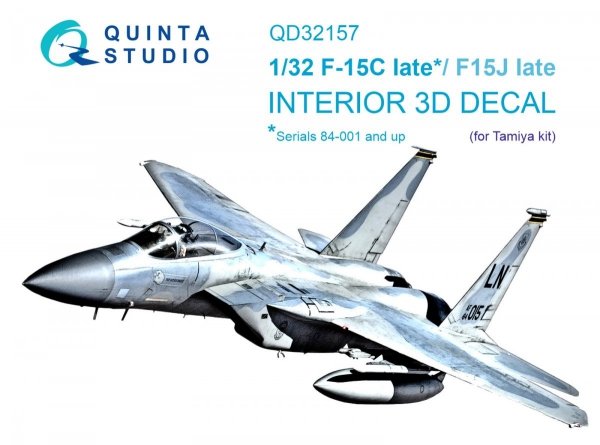 Quinta Studio QD32157 F-15C Late/F-15J late 3D-Printed &amp; coloured Interior on decal paper (Tamiya) 1/32
