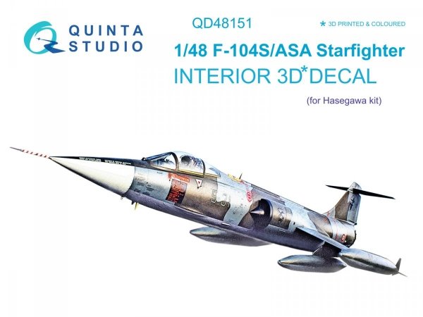 Quinta Studio QD48151 F-104S-ASA 3D-Printed &amp; coloured Interior on decal paper (Hasegawa) 1/48