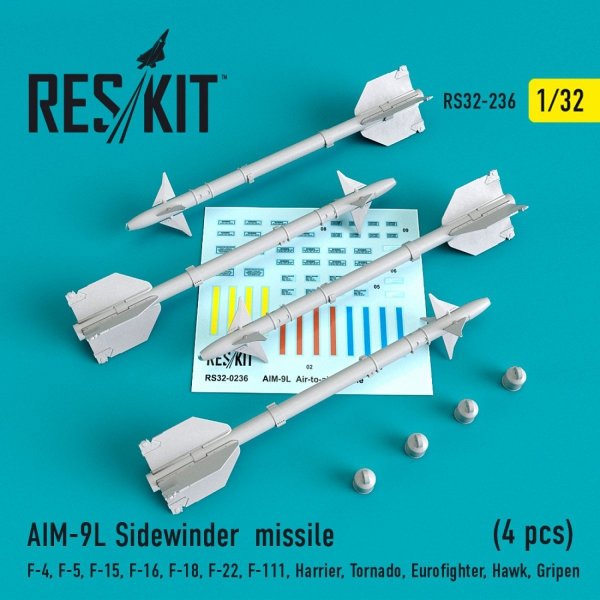 RESKIT RS32-0236 AIM-9L SIDEWINDER MISSILES (4 PCS) 1/32