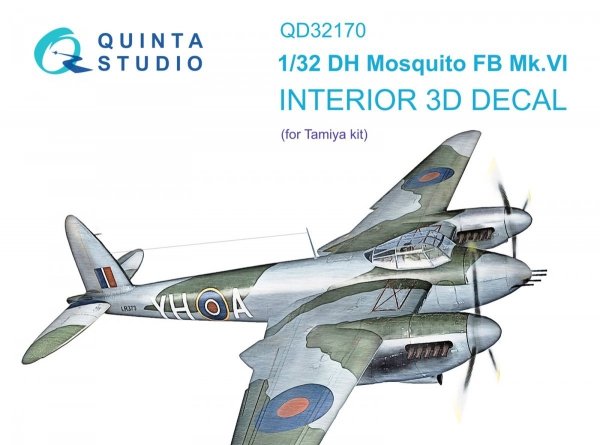 Quinta Studio QD32170 DH Mosquito FB Mk.VI 3D-Printed &amp; coloured Interior on decal paper (Tamiya) 1/32