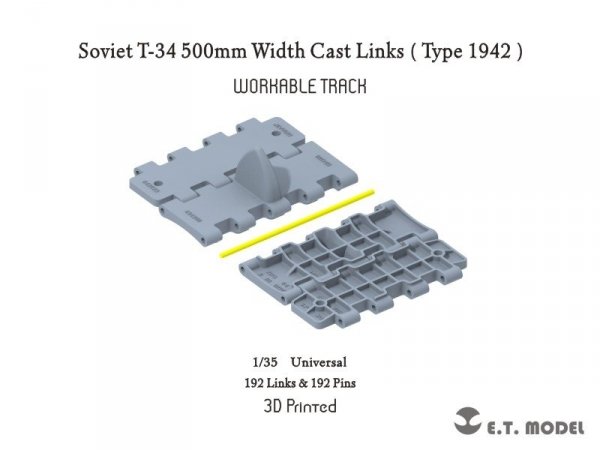 E.T. Model P35-017 Soviet T-34 500mm Width Cast Links（Type 1942）Workable Track ( 3D Printed ) 1/35