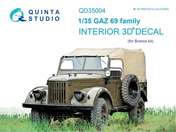 Quinta Studio QD35004 GAZ 69 Family 3D-Printed &amp; coloured Interior on decal paper (for Bronco kit) 1/35