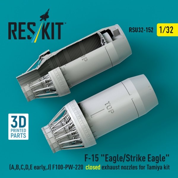 RESKIT RSU32-0152 F-15 "Eagle/Strike Eagle" (A,B,C,D,E early,J) F100-PW-220 closed exhaust nozzles for Tamiya kit (3D Printed) 1/32