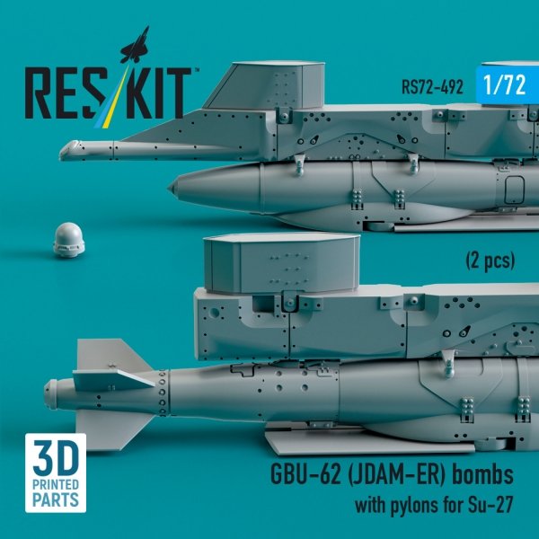 RESKIT RS72-0492 GBU-62 (JDAM-ER) bombs with pylons for Su-27 "Flanker" (2 pcs) (3D Printed) (1/72)