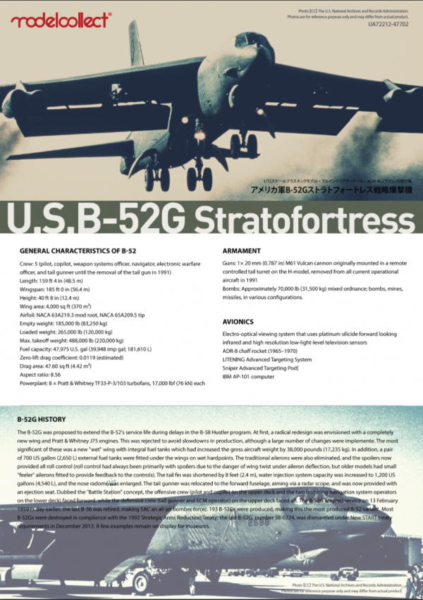 Modelcollect UA72212 USAF B-52 Stratofortress strategic Bomber new version 1/72