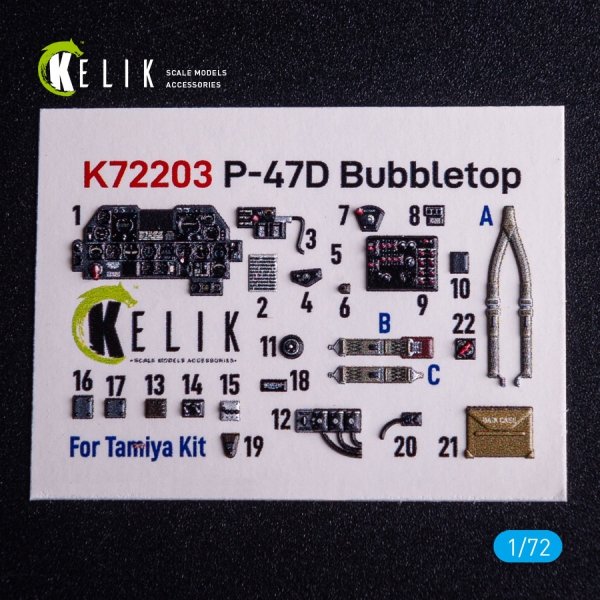 Kelik K72203 P-47D Bubbletop - interior 3D decals for Tamiya kit (1/72)