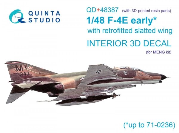 Quinta Studio QD+48387 F-4E early with slatted wing 3D-Printed &amp; coloured Interior on decal paper (Meng) (with 3D-printed resin parts) 1/48