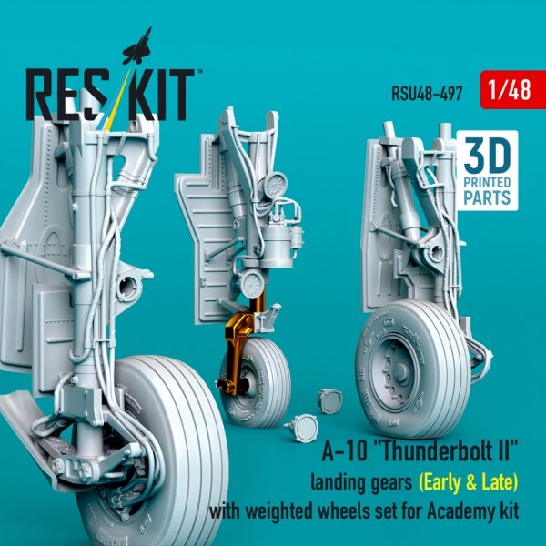 RESKIT RSU48-0497 A-10 "Thunderbolt II" landing gears (Early &amp; Late) with weighted wheels set for Academy kit (Metal+3D Printed) 1/48