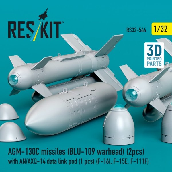RESKIT RS32-0544 AGM-130C missiles (BLU-109 warhead) (2 pcs) with AN/AXQ-14 data link pod (1 pcs) (3D Printed) 1/32
