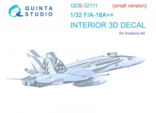 Quinta Studio QDS32111 F/A-18A++ 3D-Printed &amp; coloured Interior on decal paper (Academy) (Small version) 1/32
