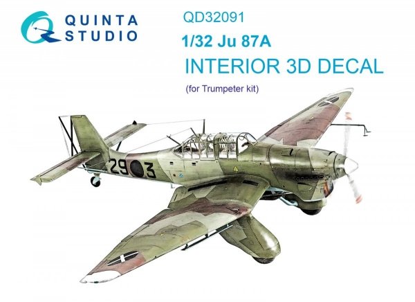 Quinta Studio QD32091 Ju 87A 3D-Printed &amp; coloured Interior on decal paper (Trumpeter) 1/32