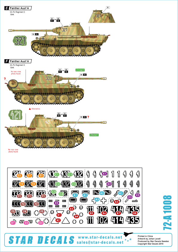 Star Decals 72-A1008 SS-Panthers (2) SS-Das Reich and 3. SS-Totenkopf. 1/72