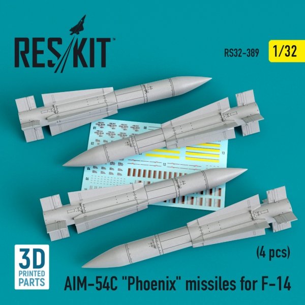 RESKIT RS32-0389 AIM-54C &quot;PHOENIX&quot; MISSILES FOR F-14 (4PCS) 1/32