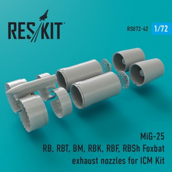 RESKIT RSU72-0042 MiG-25 RB, RBT, BM, RBK, RBF, RBSh Foxbat exhaust nozzles for ICM 1/72