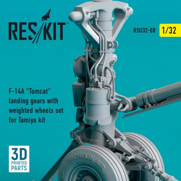 RESKIT RSU32-0088 F-14A &quot;TOMCAT&quot; LANDING GEARS WITH WEIGHTED WHEELS SET FOR TAMIYA KIT (3D PRINTED) 1/32