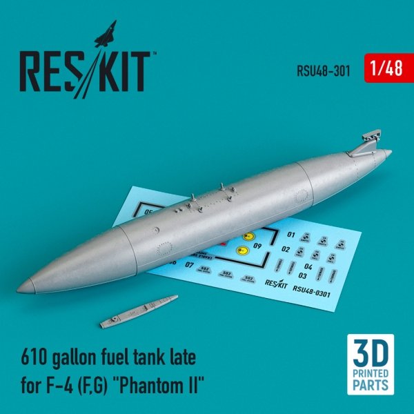 RESKIT RSU48-0301 610 GALLON FUEL TANK LATE F-4 (F,G) &quot;PHANTOM II&quot; (3D PRINTED) 1/48