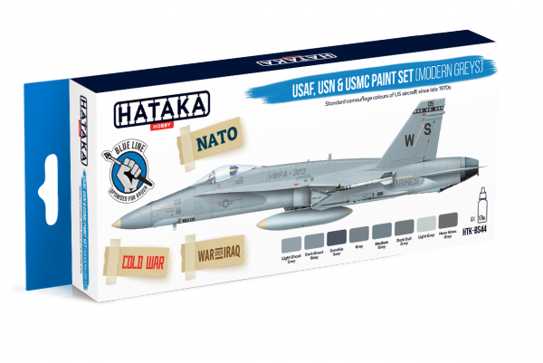 Hataka HTK-BS44 BLUE LINE – USAF, USN &amp; USMC paint set (modern greys) 8x17ml