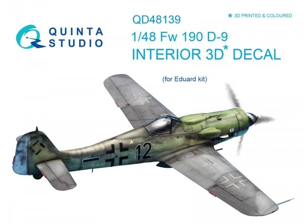Quinta Studio QD48139 FW 190D-9 3D-Printed &amp; coloured Interior on decal paper (for Eduard kit) 1/48