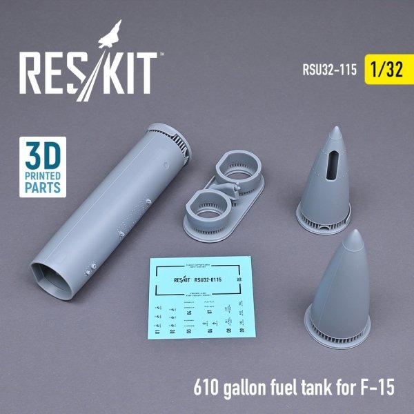 RESKIT RSU32-0115 610 GALLON FUEL TANK FOR F-15 (1 PCS) (3D PRINTED) 1/32