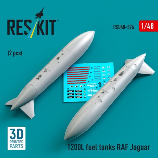 RESKIT RSU48-0576 1200 L fuel tanks RAF Jaguar (2 pcs) (3D Printed) (1/48)