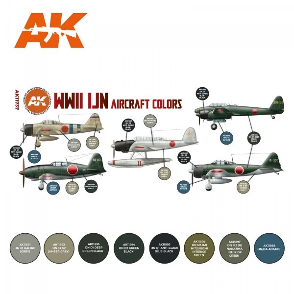 AK Interactive AK11737 WWII IJN AIRCRAFT COLORS 8x17 ml