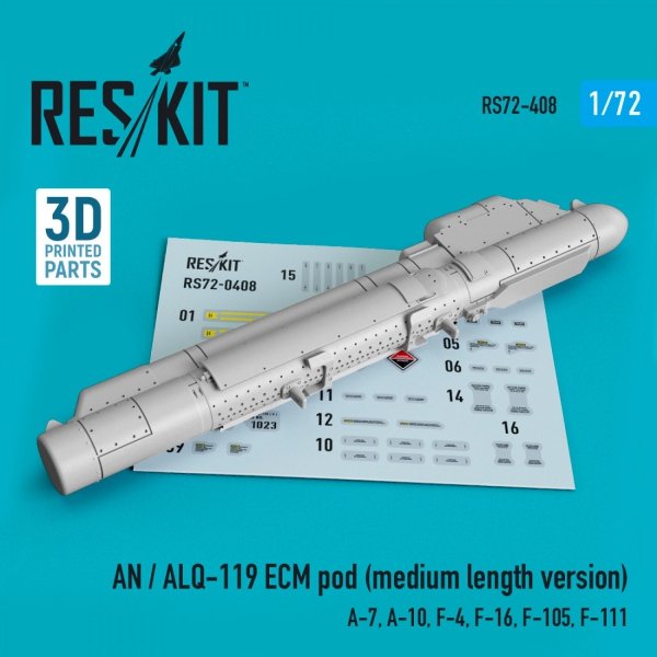 RESKIT RS72-0408 AN / ALQ-119 ECM POD (MEDIUM LENGTH VERSION) 1/72