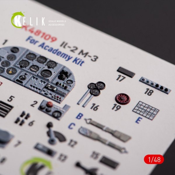KELIK K48109 IL-2M3 - interior 3D decals for Academy/Accurate Miniatures kit 1/48