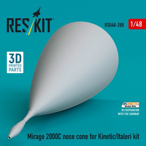RESKIT RSU48-0288 Mirage 2000C nose cone for Kinetic/Italeri kit (3D Printed) (1/48)