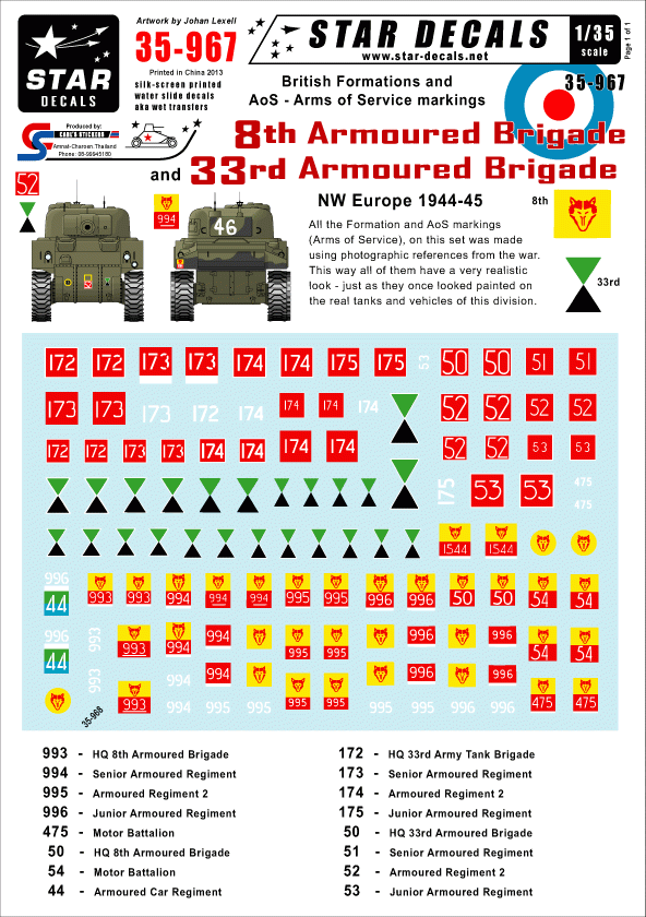 Star Decals 35-967 British 8th &amp; 33rd Armoured Brigade 1/35