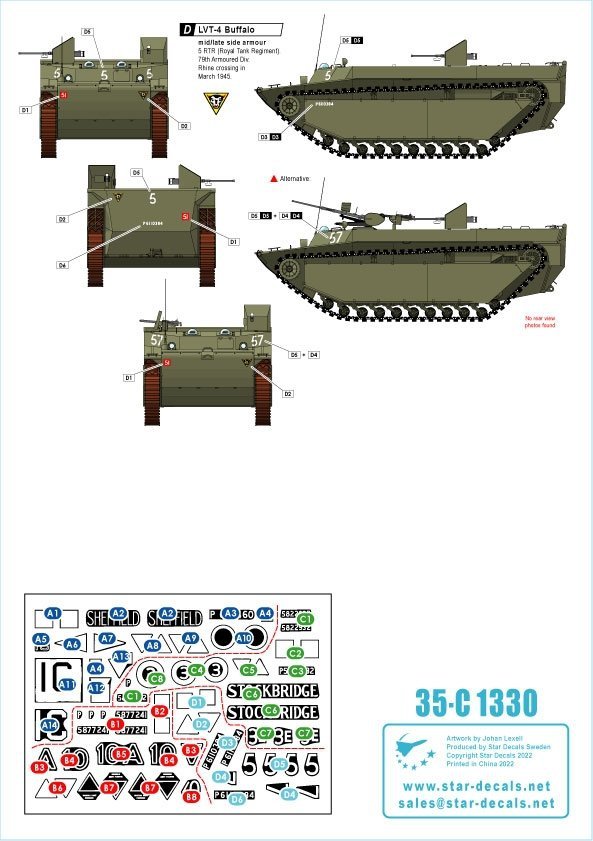 Star Decals 35-C1330 British LVT-4 Buffalo Mk IV. From Arnheim to the crossing of Rhine and Elbe Rivers. 1/35