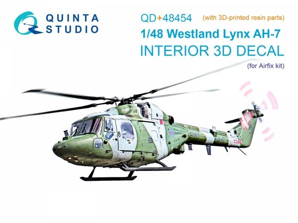 Quinta Studio QD+48454 Lynx AH-7 3D-Printed &amp; coloured Interior on decal paper (Airfix) (with 3D-printed resin parts) 1/48