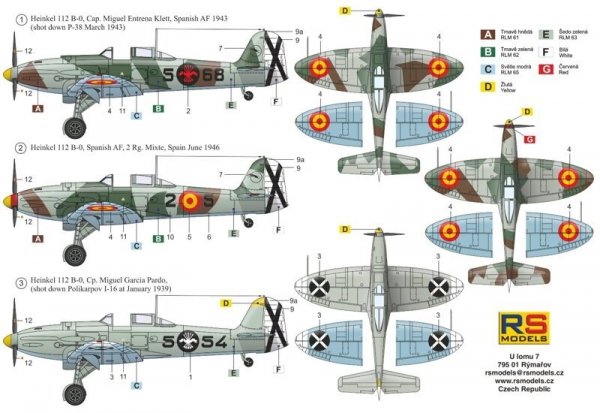 RS Models 92263 Heinkel 112B Spain WWII German Fighter 1/72