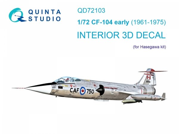 Quinta Studio QD72103 CF-104 early 3D-Printed &amp; coloured Interior on decal paper (Hasegawa) 1/72