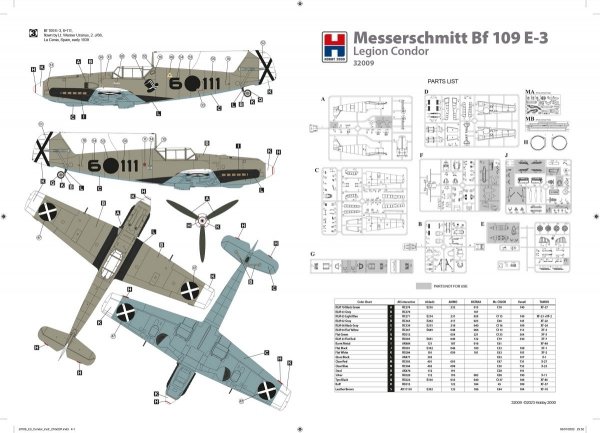 Hobby 2000 32009 Messerschmitt Bf-109 E-3 Legion Condor ( DRAGON + CARTOGRAF + MASK ) 1/32