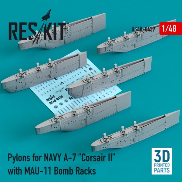 RESKIT RS48-0439 PYLONS FOR NAVY A-7 &quot;CORSAIR II&quot; WITH MAU-11 BOMB RACKS (3D PRINTED) 1/48