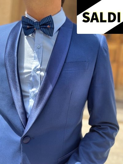 Smoking Męski - Jednorzędowy - w kolorze niebieskim, atramentowym – Made in Italy