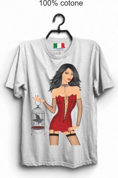  Koszulka damska, biała - Bawełniana - Nadruk - Made in Italy