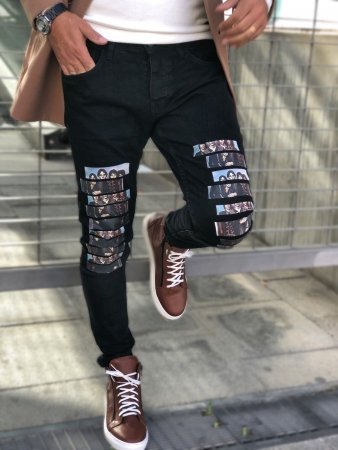 Jeans con toppe - Neri  - Slim