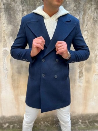 Palto męskie, dwurzędowe - kolor niebieski 