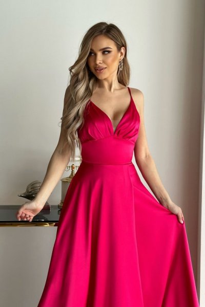 Vestito lungo elegante - Fuxia - In raso