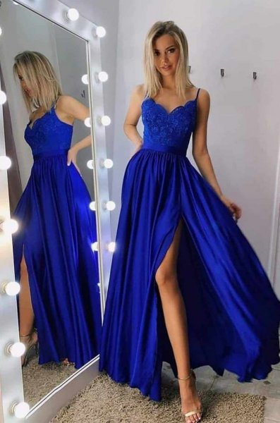 Vestito elegante - Blu cobalto - Con spacco