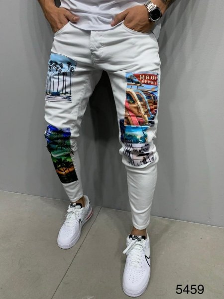 Białe jeansy - z naszywkami - Skinny