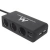 Rozdzielacz gniazda zapalniczki samochodowej Maclean MCE117A 3 gniazda, USB: 2 x 2.4A + 2 x 1A woltomierz  max 120W czarny gumowany