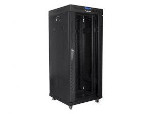 Szafa instalacyjna Rack stojąca 19&quot; 27U 600x600 czarna drzwi szklane LCD Lanberg (flat pack)