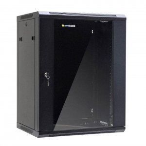 Szafa wisząca 19&quot; Netrack, 15U/600x450mm - czarny, drzwi szklane, otwierane boki