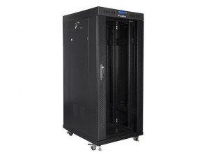 Szafa instalacyjna Rack stojąca 19&quot; 27U 600x800 czarna drzwi szklane LCD Lanberg (flat pack)