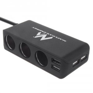 Rozdzielacz gniazda zapalniczki samochodowej Maclean MCE117A 3 gniazda, USB: 2 x 2.4A + 2 x 1A woltomierz  max 120W czarny gumowany
