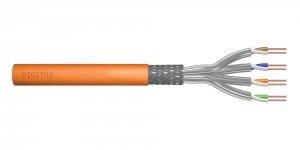 Kabel teleinformatyczny instalacyjny DIGITUS kat.7, S/FTP, Dca, drut, AWG 23/1, LSOH, 500m, pomarańczowy, szpula
