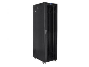 OUTLET: Szafa instalacyjna Rack stojąca 19" 47U 800x1000 czarna drzwi szklane LCD Lanberg (flat pack) - USZ OPAK